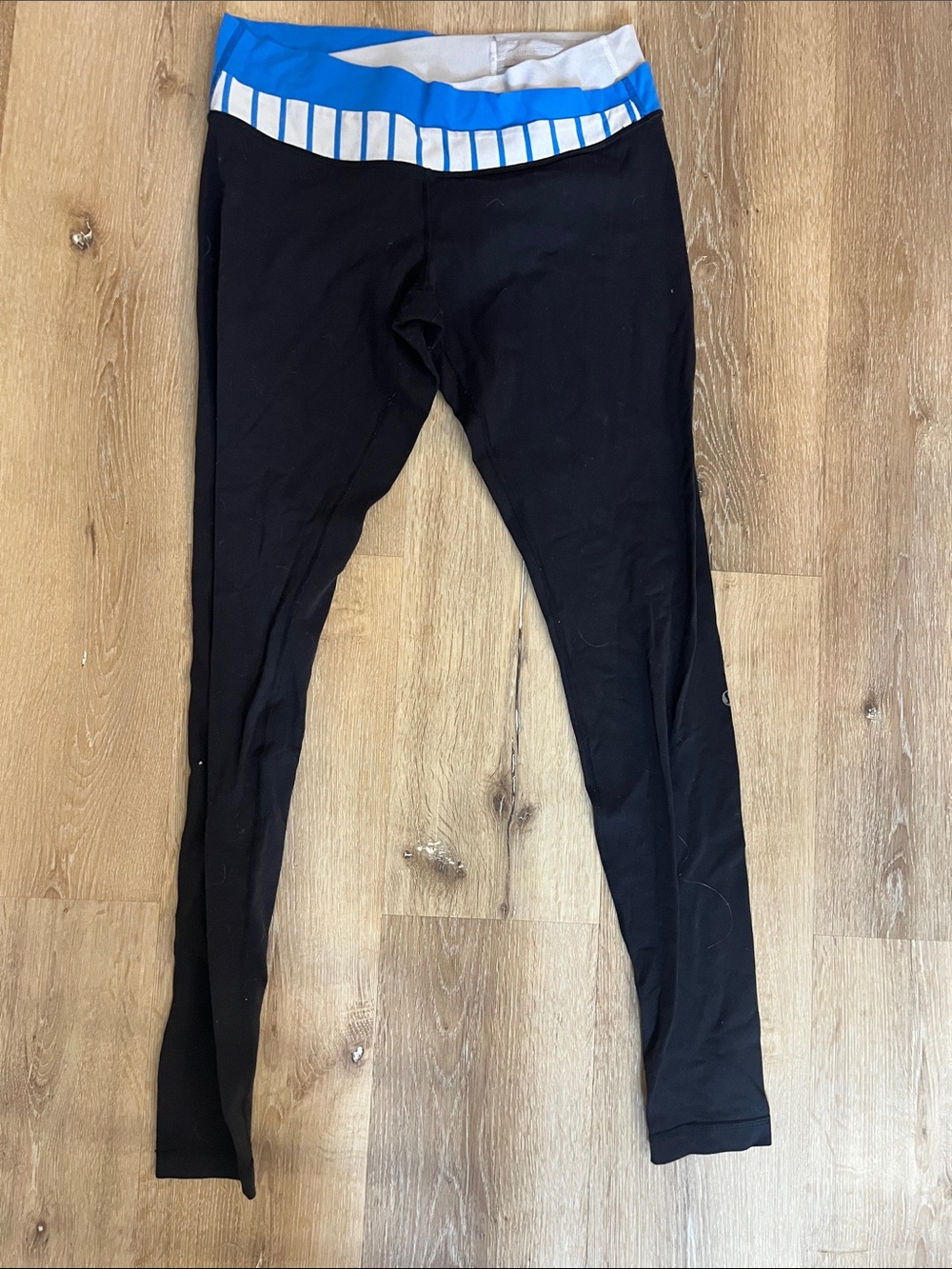 Black Leggings with Blue Stripe Waistband